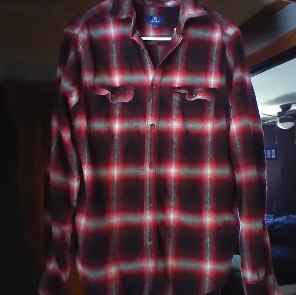 upcycled flannel shirt w/ custom OZZY OSBOURNE back patch and metal stud cross - Picture 3 of 4